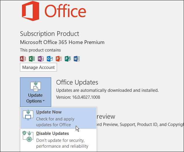 Office 2016 güncelleştirmesi