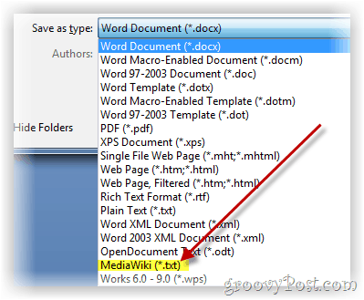 Word belgesini mediawiki biçimli metin olarak kaydet