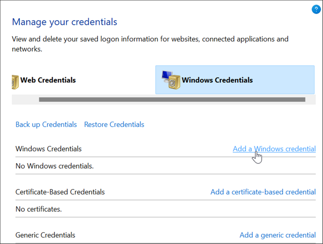 Windows kimlik bilgilerini ekle