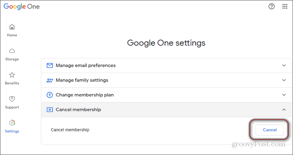 Google One üyeliği iptal et