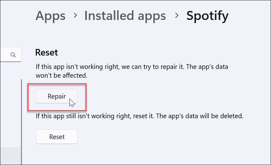 spotify uygulamasını onar