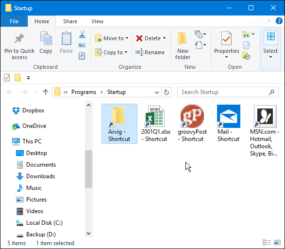 Başlangıç ​​Klasörü Windows 10