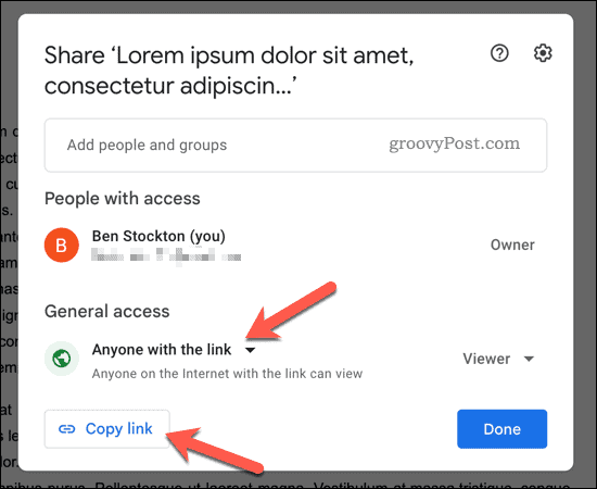 Bir Google Dokümanlar paylaşım bağlantısını kopyalama