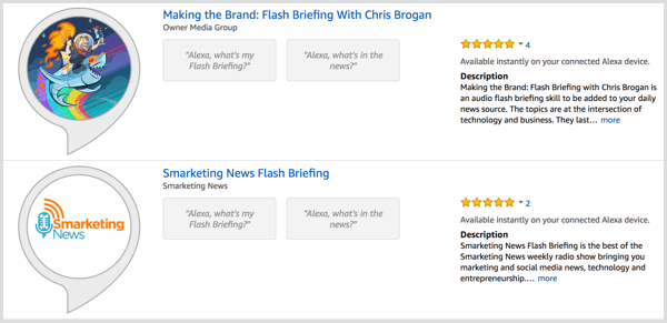 Alexa Skill Store'da flash brifingleri arayın.
