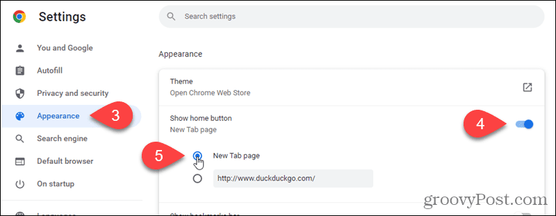Ana Sayfa düğmesini Chrome'da gösterin ve Ana Sayfa düğmesinin Yeni Sekme sayfasını açmasını sağlayın