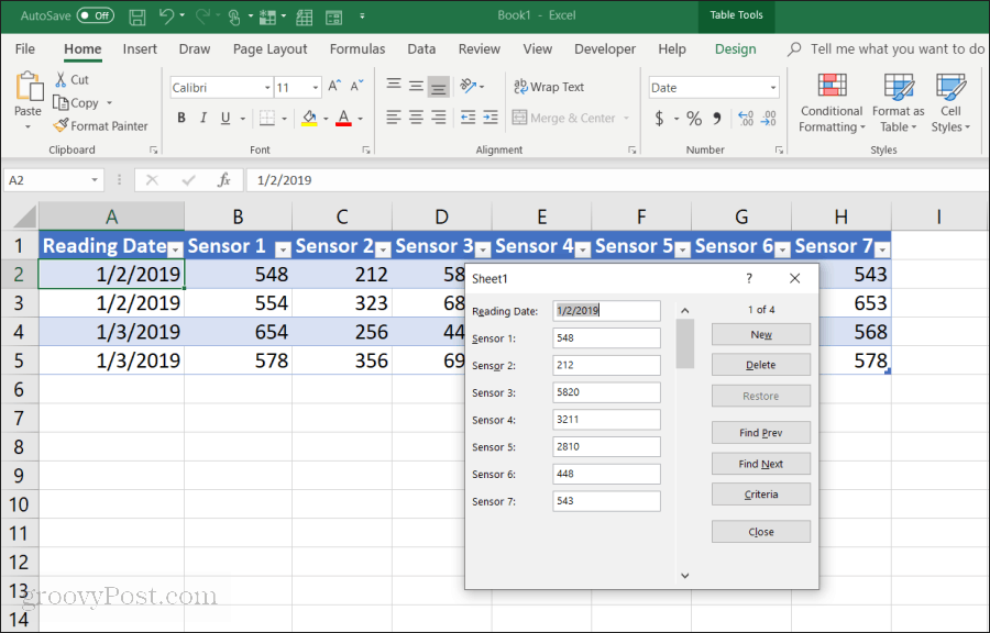 Excel'deki veri giriş formu
