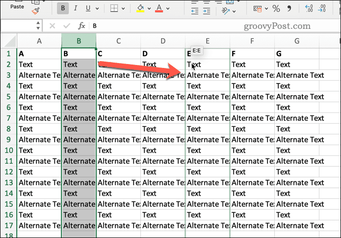Excel'de bir sütunu taşıma