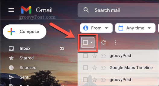 Gmail'de e-postaları seçmek için onay kutusu simgesi