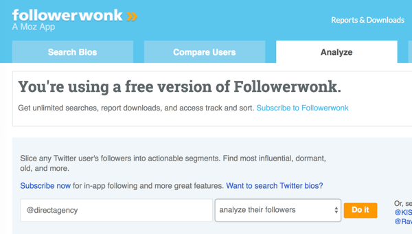 Followerwonk ile analiz etmek istediğiniz Twitter hesabını seçin.