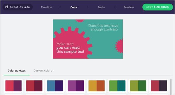 Biteable videonuz için bir renk paleti seçin veya kendinizinkini oluşturun.