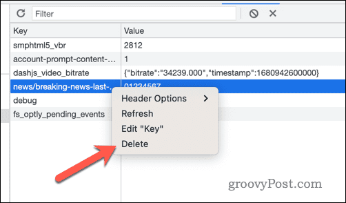 Google Chrome geliştirici araçlarında yerel depolama anahtarı değerlerini silin