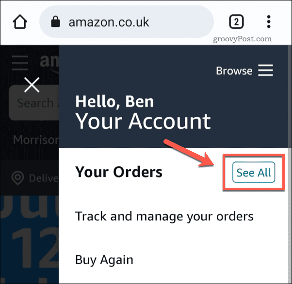 Amazon mobilde tüm siparişleri görün