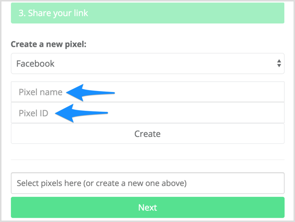 Meteor.link'e piksel adınızı ve piksel kimliğinizi girin.