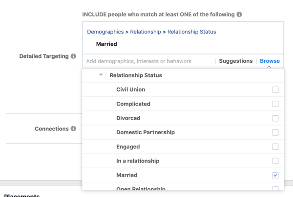Facebook lider reklam kampanyası için demografik hedefleme seçenekleri.