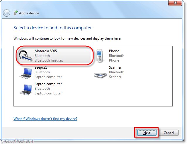 Windows 7'den bluetooth cihazınızı tıklayın bir cihaz sihirbazı ekleyin ve İleri'yi tıklayın