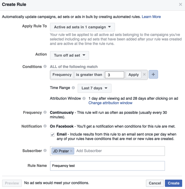 Power Editor'da bir Facebook otomatik kuralı oluşturun.
