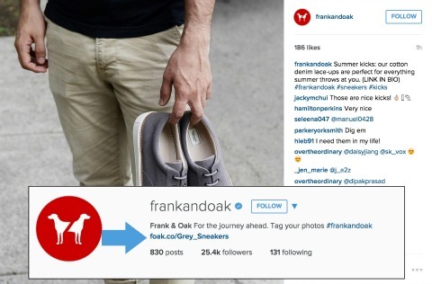 Frank ve Oak, Instagram biyografinize bağlantı ekleme örneği