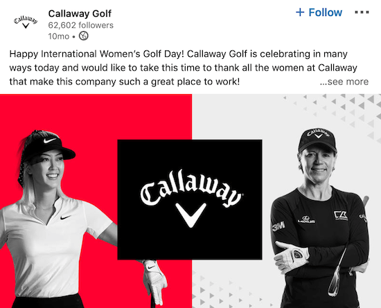 Callaway Golf LinkedIn Dünya Kadınlar Günü sayfası gönderisi