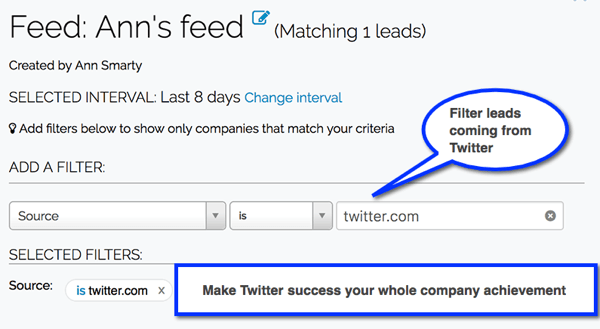 Sosyal medya kanallarınızdan gelen potansiyel müşterileri izlemek için Leadfeeder filtreleri oluşturun.