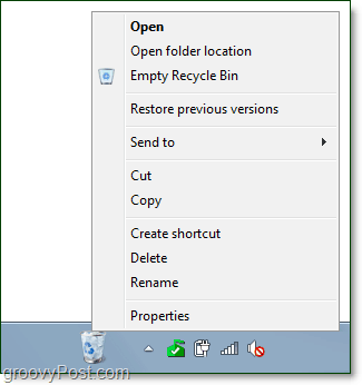 Windows 7'deki görev çubuğunda tamamen işlevsel bir geri dönüşüm kutusu