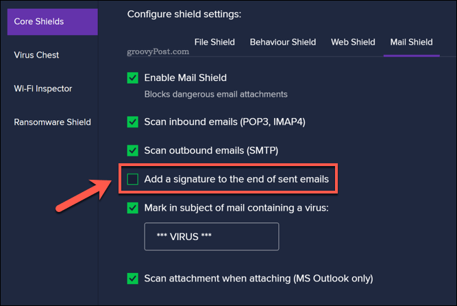 E-posta imzasını Avast'tan kaldırma