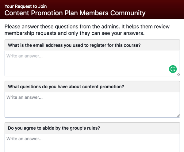 Potansiyel Facebook grup üyelerinden uygun soruları yanıtlamalarını isteyin.