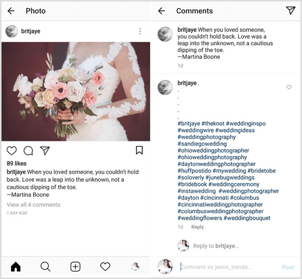 İçerik, sektör, niş ve marka hashtaglerinin bir kombinasyonunu içeren Instagram yayını örneği