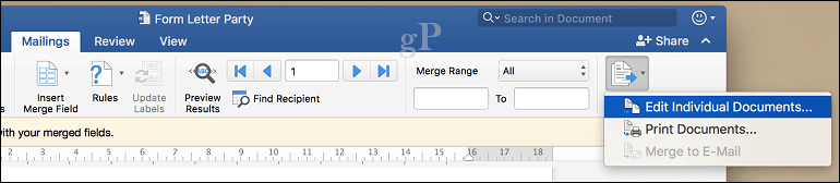 mac adres mektup birleştirme için microsoft word - tek tek belgeleri düzenleme