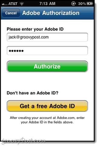 Adobe ID'nizle yetki verin