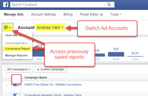facebook reklam yöneticisi kaydedilen raporlar