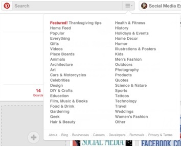 Pinterest'te kategori listesi