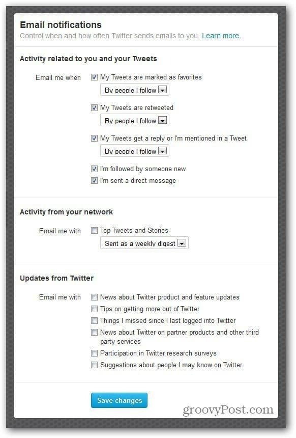 twitter ayarları e-posta bildirimleri özelleştirmek