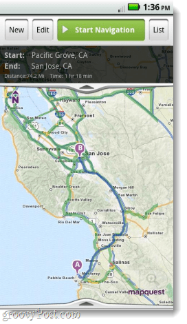 Android uygulaması navigasyonu için mapquest