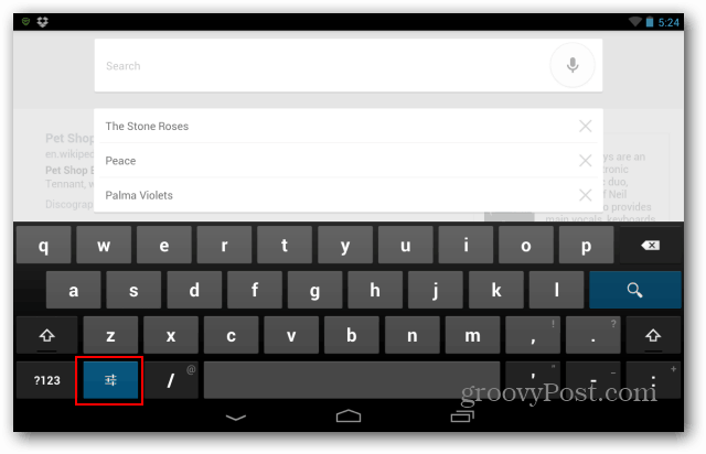 Nexus 7 klavye ayarları düğmesi