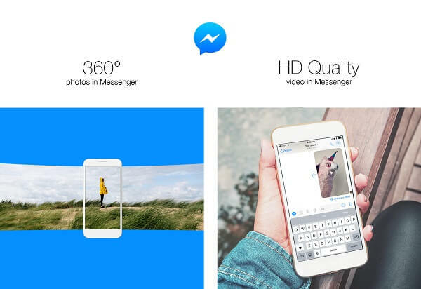 Facebook, Messenger'da 360 derecelik fotoğraflar gönderme ve yüksek çözünürlüklü kaliteli videolar paylaşma becerisini tanıttı.