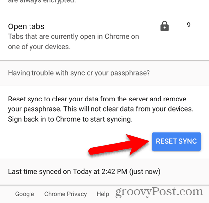 İOS için Chrome'da Senkronizasyonu Sıfırla