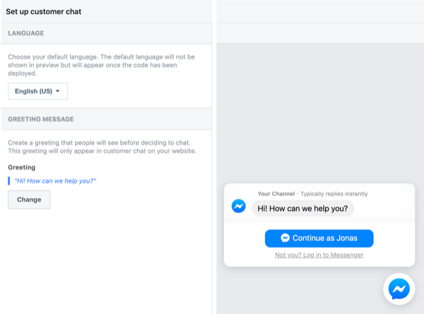 Facebook Müşteri Sohbetini kurun, 2. adım.