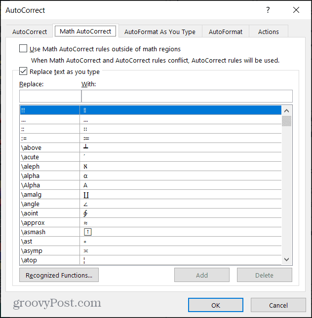 Windows'ta Word'de Matematiksel Otomatik Düzeltme