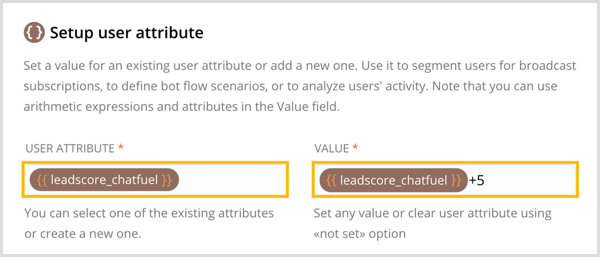 Yeni bir kullanıcı özelliği oluşturun ve Chatfuel'de bunun için bir değer belirleyin.