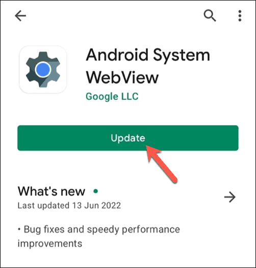 Google Play Store'da Android Sistemi Web Görünümünü Güncelleme
