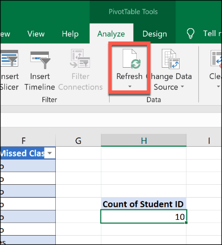 Excel'de Pivot Tabloyu yenileme