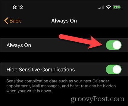 İPhone'unuzdaki Watch uygulamasında Her Zaman Açık özelliğini devre dışı bırakın