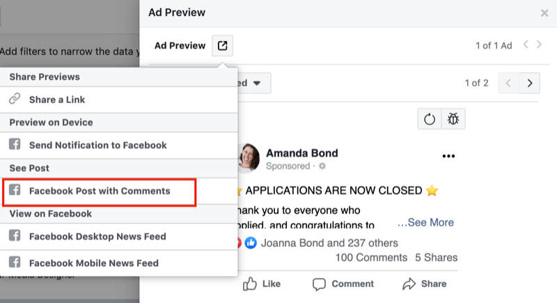 Facebook reklamları için olumsuz geri bildirimlerin nasıl inceleneceğinin 1. adımı