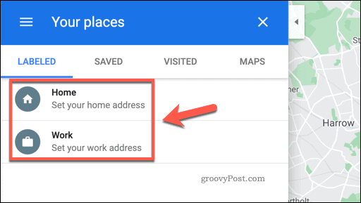 Google Haritalar Yerleriniz menüsü