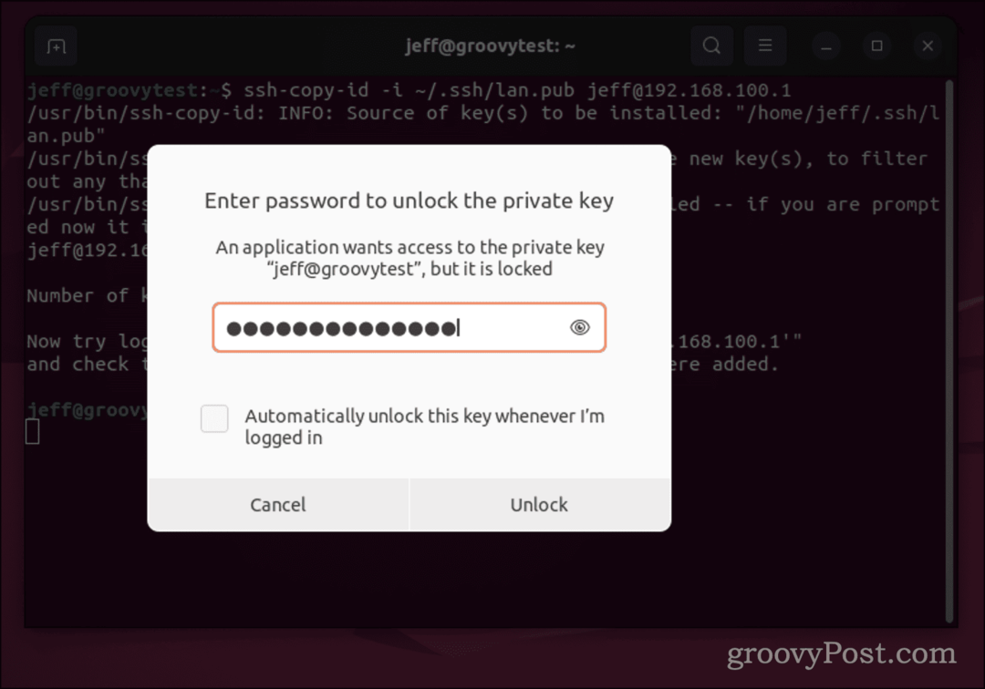SSH anahtarı için Ubuntu şifre iletişim kutusu