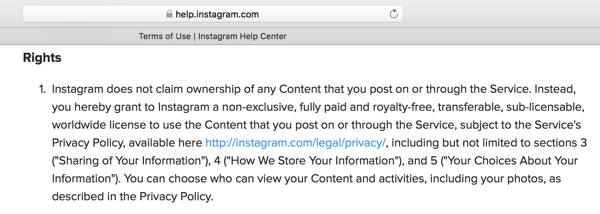 Instagram'ın Kullanım Koşulları, içeriğiniz için platforma verdiğiniz lisansı ana hatlarıyla belirtir.