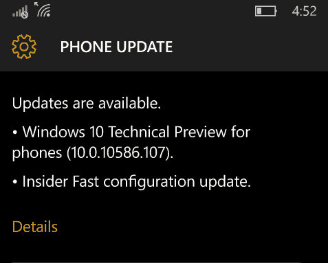 Windows 10 Mobile Insider Preview Build 10586.107 ve Sürüm Önizleme Halkası
