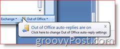 Outlook 2007'nin sağ alt köşesi - Ofis Dışında Otomatik Yanıtlar Etkinleştirilmiş Hatırlatıcı