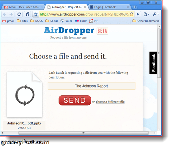 AirDropper Dropbox - Gönderilecek dosyayı seçin