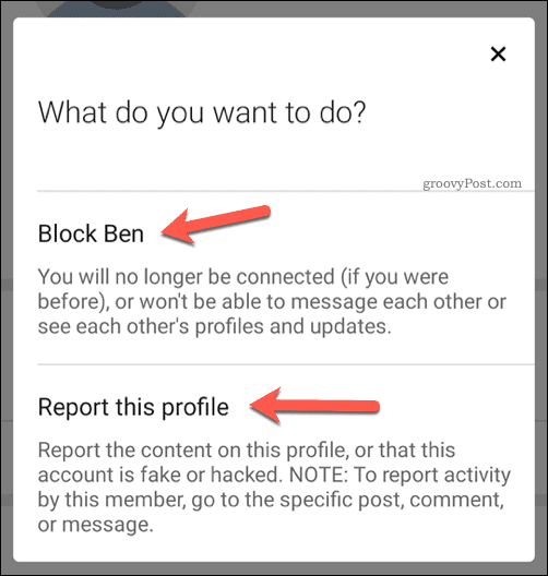 LinkedIn'de bir kullanıcıyı engellemeyi veya bildirmeyi seçme